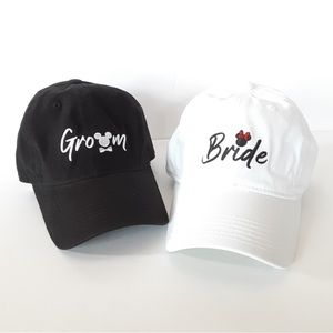 Disney Parks Bride & Groom Baseball Cap Hat Set